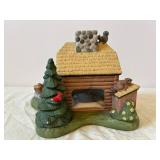 Miniature Village House Diorama with Stone Chimney and Pine Trees - Made in China