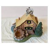 Miniature Village House Diorama with Stone Chimney and Pine Trees - Made in China
