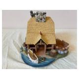 Miniature Village House Diorama with Stone Chimney and Pine Trees - Made in China