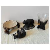 Sonoma Lodge Bear Glass Compote on Bear Stand with Glazed Bowl - Decorative Set