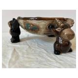 Sonoma Lodge Bear Glass Compote on Bear Stand with Glazed Bowl - Decorative Set