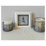 Sonoma Candles Coastal Lighthouse Frame - with Two Candle Holders (Lot of 3)