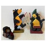 Two Hand-Carved Painted Wooden Animal Figures on Pedestals - Folk Art Sculpture Set