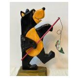 Two Hand-Carved Painted Wooden Animal Figures on Pedestals - Folk Art Sculpture Set