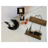 PartyLite Forest Scene Candle Holder with Moose and Pine Tree Silhouettes - Metal Stand