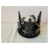 PartyLite Forest Scene Candle Holder with Moose and Pine Tree Silhouettes - Metal Stand