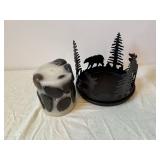 PartyLite Forest Scene Candle Holder with Moose and Pine Tree Silhouettes - Metal Stand