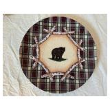 Grizzly Bear Country Decor - Pinecone Basket, Birch Border Plate & Bear Scene Ceramics (Lot of 4)