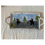 Grizzly Bear Country Decor - Pinecone Basket, Birch Border Plate & Bear Scene Ceramics (Lot of 4)
