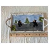 Grizzly Bear Country Decor - Pinecone Basket, Birch Border Plate & Bear Scene Ceramics (Lot of 4)