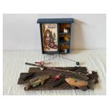 Fish Tales Themed Wall Shelf Display Cabinet with Miniature Fishing Scene Accessories