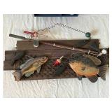 Fish Tales Themed Wall Shelf Display Cabinet with Miniature Fishing Scene Accessories