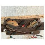 Fish Tales Themed Wall Shelf Display Cabinet with Miniature Fishing Scene Accessories