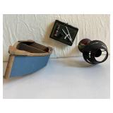 Antique Wooden Triangular Display Shelf with Painted Lantern Lamp & Miniature Tools