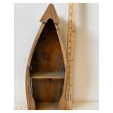 Antique Wooden Triangular Display Shelf with Painted Lantern Lamp & Miniature Tools