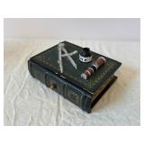 Antique Wooden Triangular Display Shelf with Painted Lantern Lamp & Miniature Tools