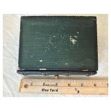 Antique Wooden Triangular Display Shelf with Painted Lantern Lamp & Miniature Tools