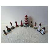 Assorted Lighthouse Figurines Set - Central Red & White Tower with Surrounding Towers