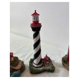 Assorted Lighthouse Figurines Set - Central Red & White Tower with Surrounding Towers