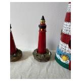 Assorted Lighthouse Figurines Set - Central Red & White Tower with Surrounding Towers