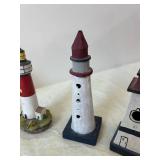 Assorted Lighthouse Figurines Set - Central Red & White Tower with Surrounding Towers