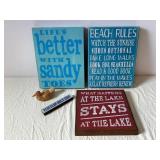 Assorted Beach Sign Decor - Life's Better With Sandy Toes, Beach Rules & What Happens at the Lake