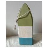 Three Nautical Ship-Shaped Wooden Birdhouses with Rope Handles (Lot of 3)