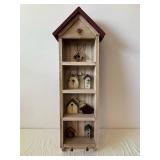 Rustic Wooden Birdhouse Display Shelf with Miniature Birdhouses