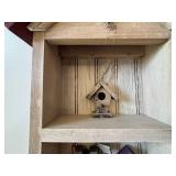 Rustic Wooden Birdhouse Display Shelf with Miniature Birdhouses