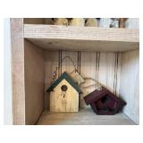 Rustic Wooden Birdhouse Display Shelf with Miniature Birdhouses