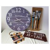 BALDAUF Round Wall Clock EST. 1864 with Americana Wood Sign Set
