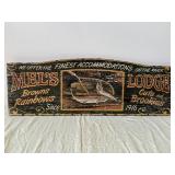 Vintage Mells Lodge Wooden Sign - Finest River Accommodations Since 1916