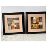 Two Abstract Geometric Art Prints in Black Frames