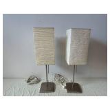 Pair of Mid-Century Modern Wood-Textured Block Shade Table Lamps