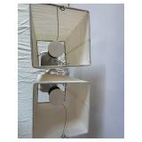 Pair of Mid-Century Modern Wood-Textured Block Shade Table Lamps