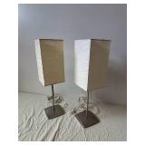 Pair of Mid-Century Modern Wood-Textured Block Shade Table Lamps