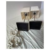 Pair of Mid-Century Modern Wood-Textured Block Shade Table Lamps