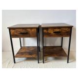 Industrial Wood Nightstands with Metal Frames (Lot of 2)