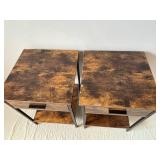 Industrial Wood Nightstands with Metal Frames (Lot of 2)