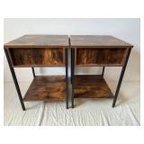 Industrial Wood Nightstands with Metal Frames (Lot of 2)