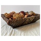 Assorted Dried Botanicals in Handwoven Basket - Pinecones, Seed Pods & Raffia Balls