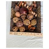 Assorted Dried Botanicals in Handwoven Basket - Pinecones, Seed Pods & Raffia Balls