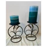 Assorted Nautical Decor - Hand-Painted Arched Shelf with Fish Motif, Candles & Lanterns