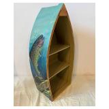 Assorted Nautical Decor - Hand-Painted Arched Shelf with Fish Motif, Candles & Lanterns