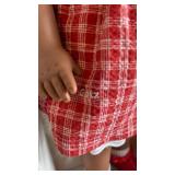 Doll in Box with Red Plaid Dress, White Collar and Red Shoes