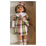 Gotz German Made Doll - Multicolor Plaid Dress, Blonde Braids & Ribbon Headband