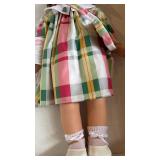 Gotz German Made Doll - Multicolor Plaid Dress, Blonde Braids & Ribbon Headband