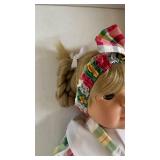 Gotz German Made Doll - Multicolor Plaid Dress, Blonde Braids & Ribbon Headband