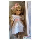 Gotz Doll Blonde Hair in White Lace Dress with Pink Satin Sash
