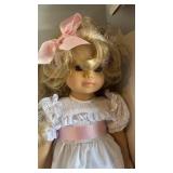 Gotz Doll Blonde Hair in White Lace Dress with Pink Satin Sash